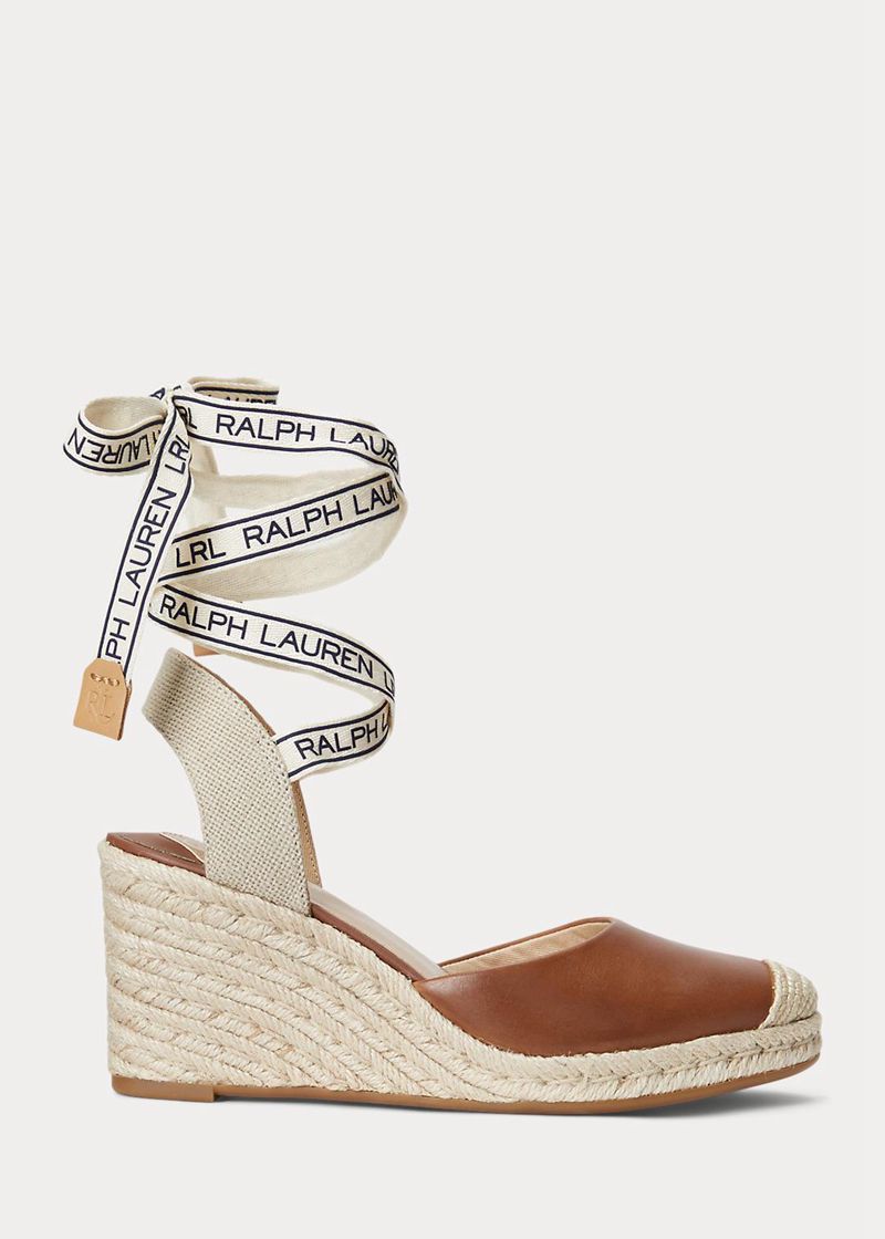 Sandały Lauren Damska Brązowe Paislee Skórzane Espadrille 107835-VGZ